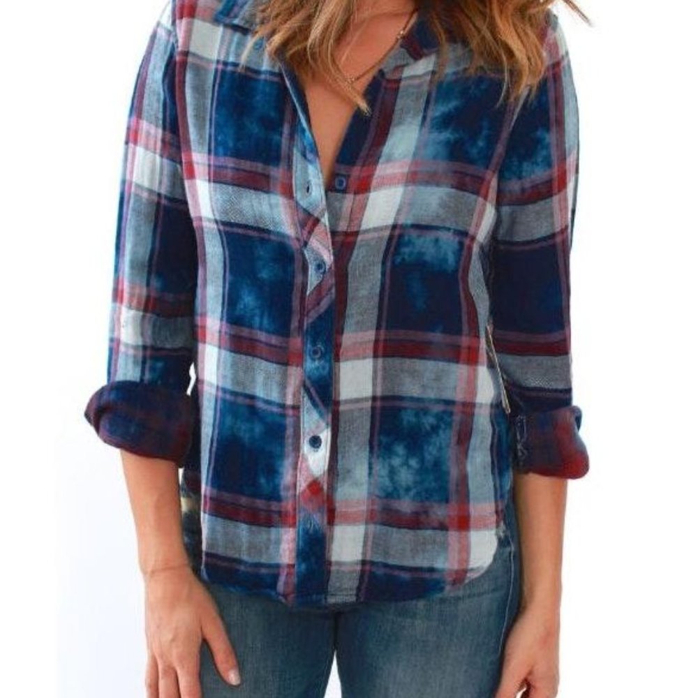 Bella Dahl plaid flannel button up shirt w pocket